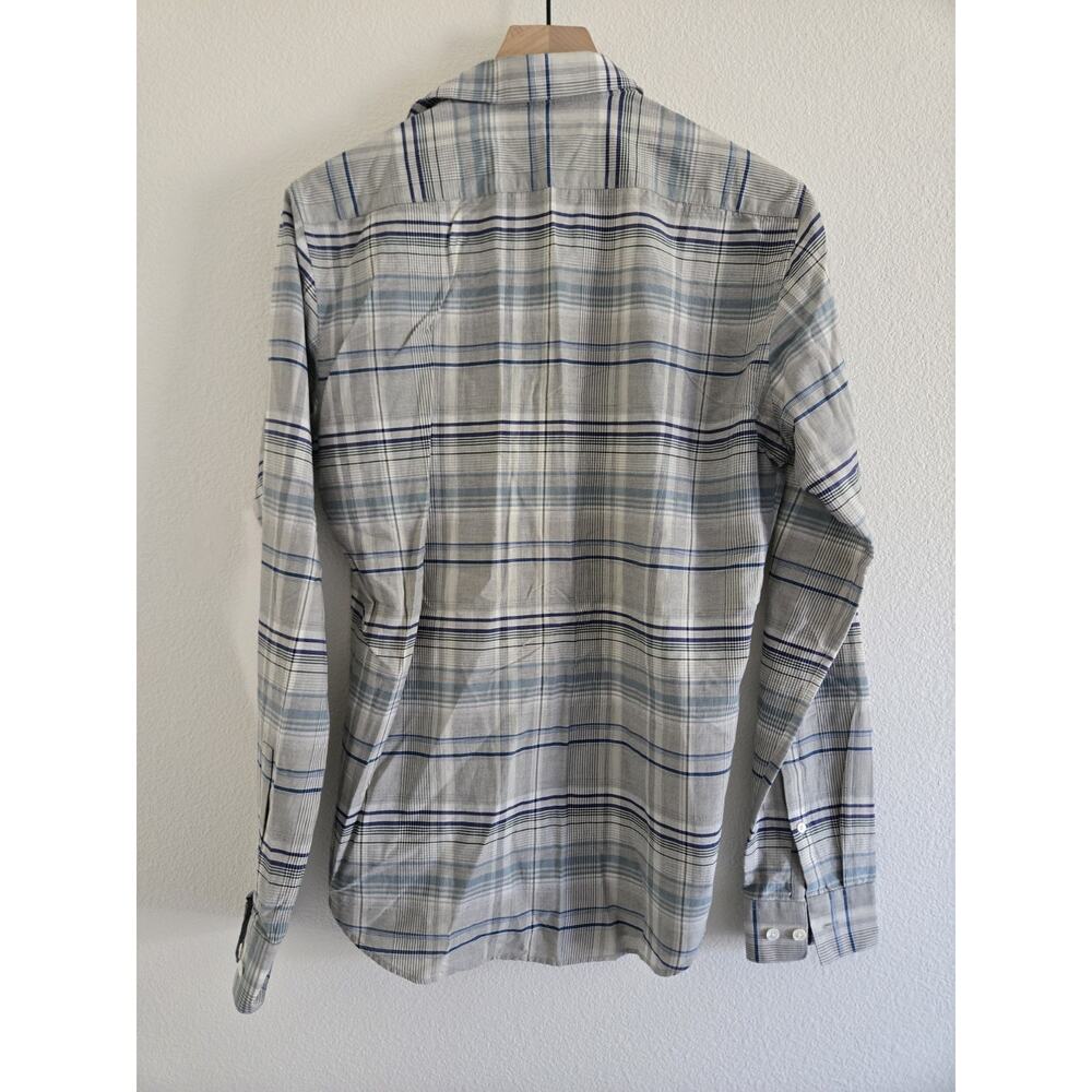 Theory Mens Gray Blue Plaid Flannel Button Down Shirt Size Small Office Business - Picture 3 of 6
